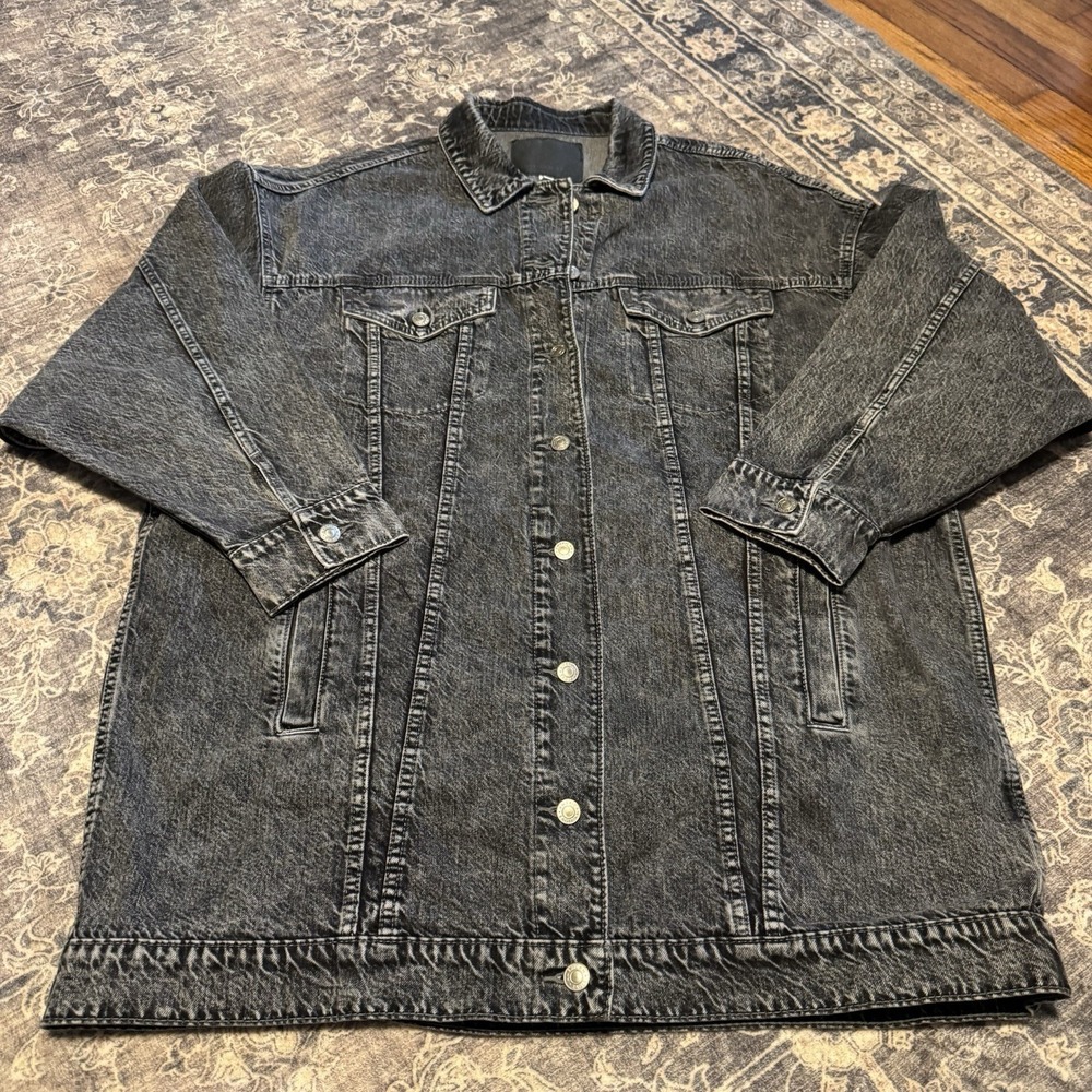 American Eagle Outfitters Jacket Mens 2XLarge Black Denim Trucker Jean Washed - Picture 4 of 11